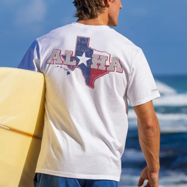 Loose And Comfortable Casual Aloha For Texas Printed T-shirt - Ootdyouth.com 
