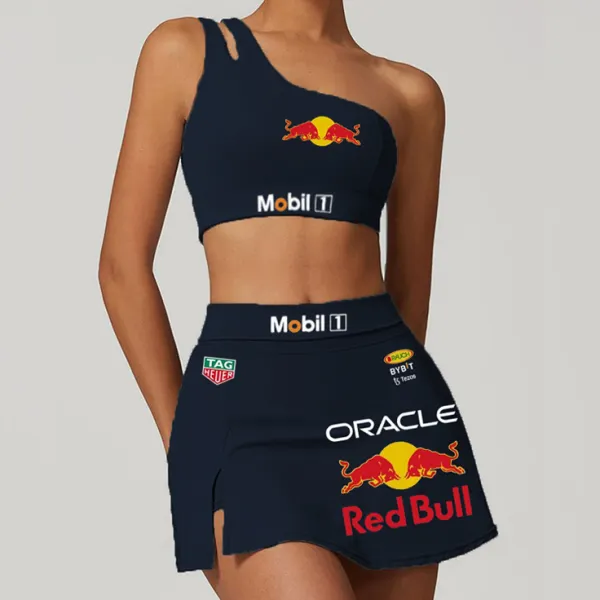 Women's Racing Team Logo Print Slim Fit Sportswear Casual Four Seasons Two Piece Suit - Ootdyouth.com 