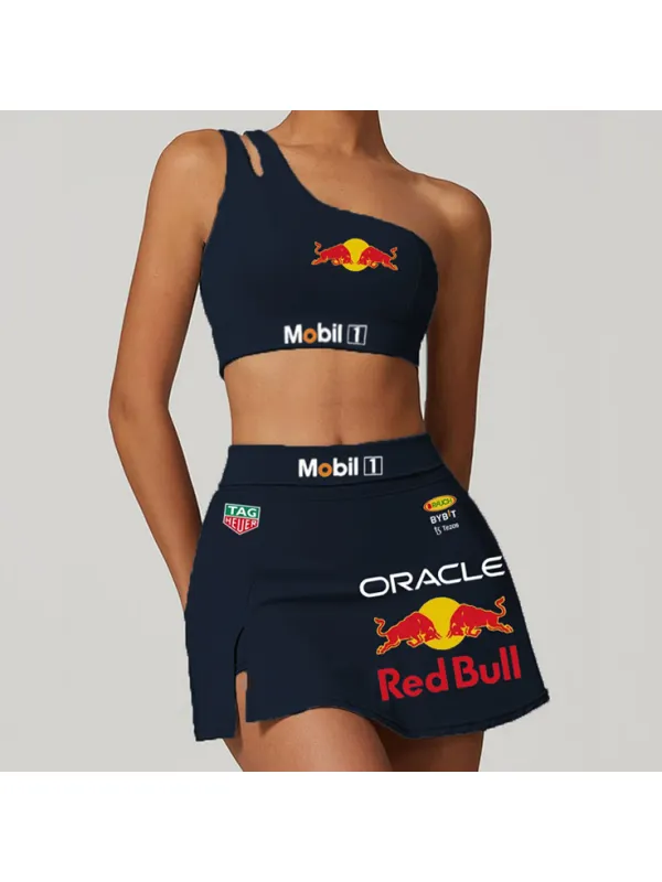 Women's Racing Team Logo Print Slim Fit Sportswear Casual Four Seasons Two Piece Suit - Aptkoi.com 