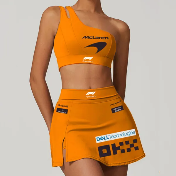 Women's Racing Team Logo Print Slim Fit Sportswear Casual Four Seasons Two Piece Suit - Ootdyouth.com 