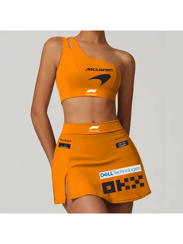 Women's Racing Team Logo Print Slim Fit Sportswear Casual Four Seasons Two Piece Suit - Aptkoi.com 