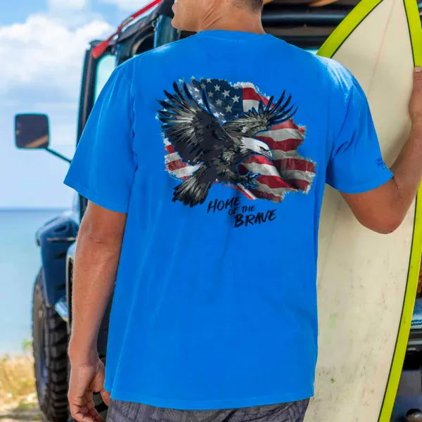 Loose And Comfortable Casual Brave Eagle Flag Printed T-shirt - Ootdyouth.com 