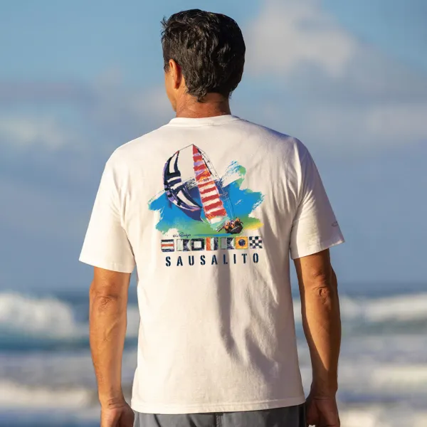 Loose And Comfortable Casual Painted Sails Printed T-shirt - Ootdyouth.com 
