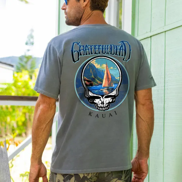 Loose And Comfortable Casual Grateful Dead Island Sail Print T-shirt - Ootdyouth.com 