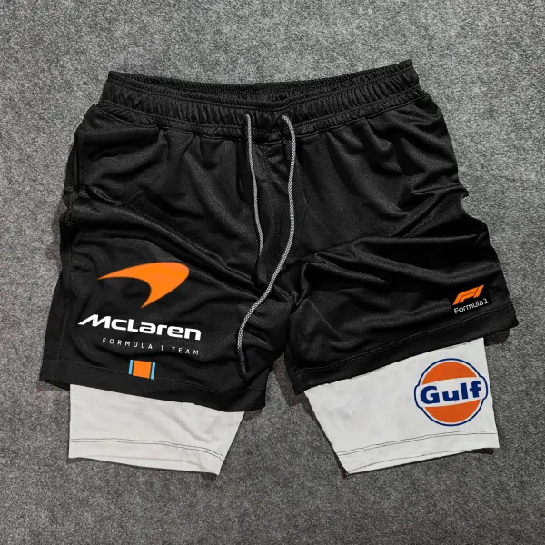 Racing Print Double Layer Shorts - Ootdyouth.com 