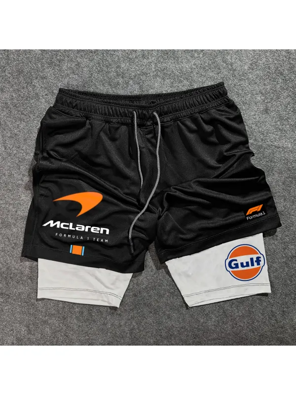 Racing Print Double Layer Shorts - Aptkoi.com 
