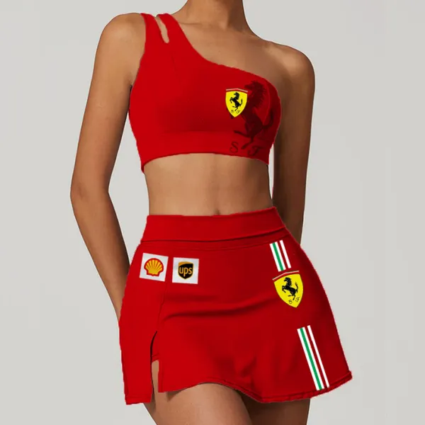Women's Racing Team Logo Print Slim Fit Sportswear Casual Four Seasons Two Piece Suit - Ootdyouth.com 