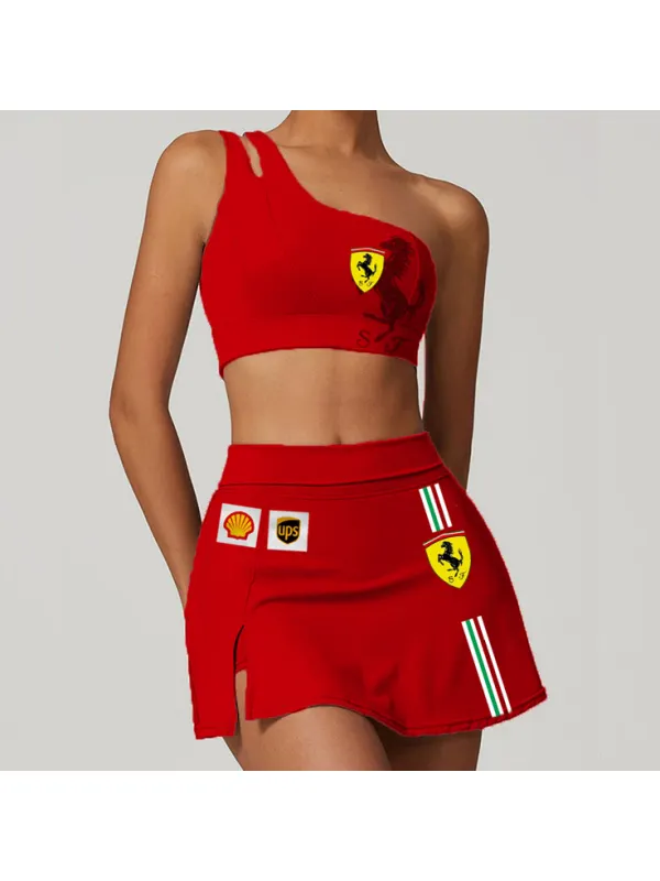 Women's Racing Team Logo Print Slim Fit Sportswear Casual Four Seasons Two Piece Suit - Aptkoi.com 
