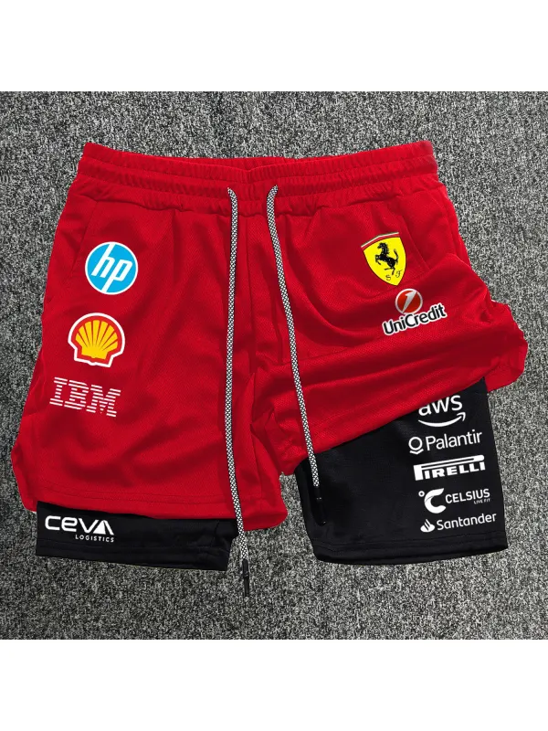 Comfortable Fitness Racing Print Shorts - Aptkoi.com 