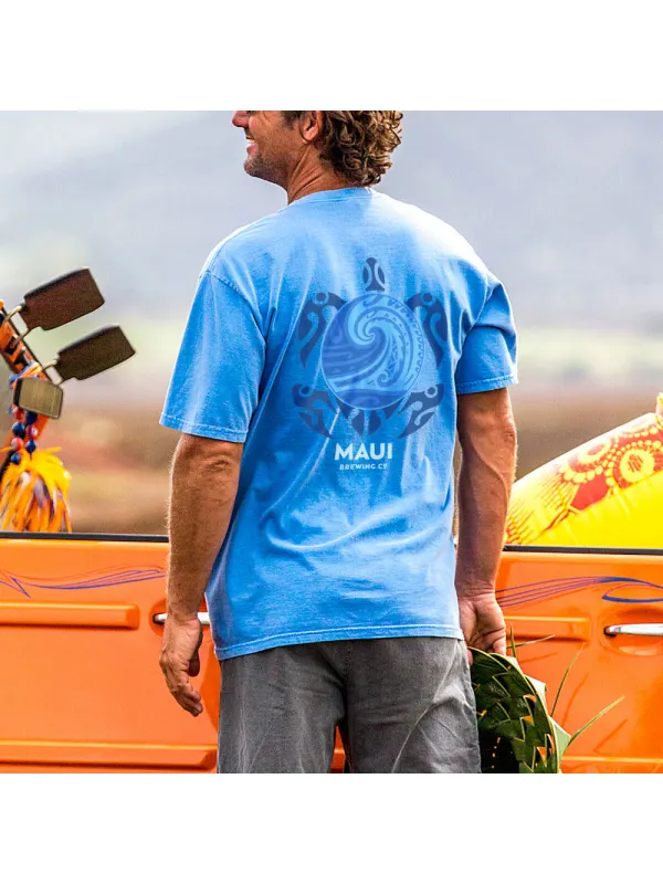 Loose And Comfortable Maui Brewing Co New Big Swell Print T-shirt - Ootdmw.com 