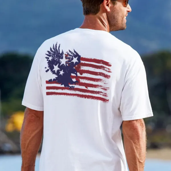 Loose And Comfortable Casual American Eagle And Flag T-shirt - Ootdyouth.com 