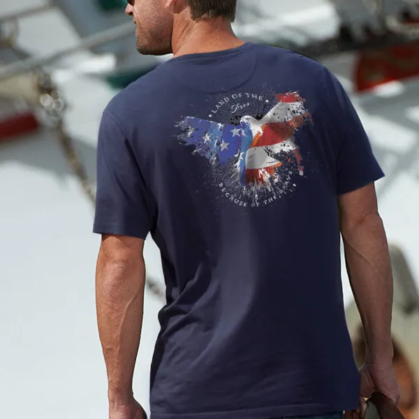 Loose And Comfortable Land Of The Eagle Printed T-shirt - Ootdyouth.com 