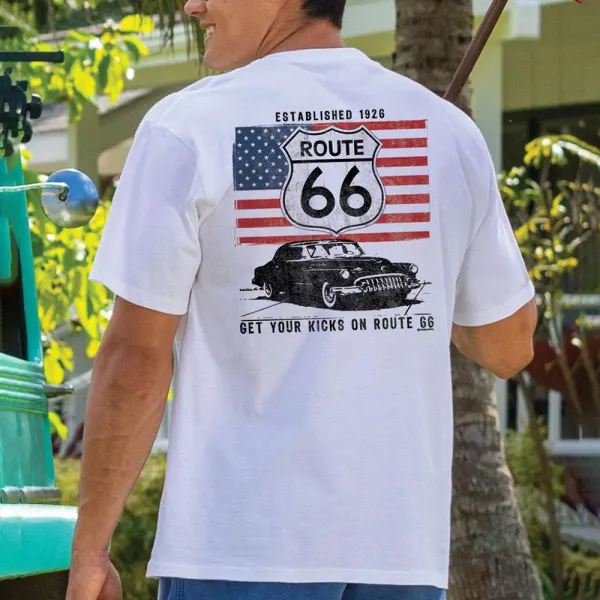 Loose And Comfortable Route 66 Printed T-shirt - Ootdyouth.com 