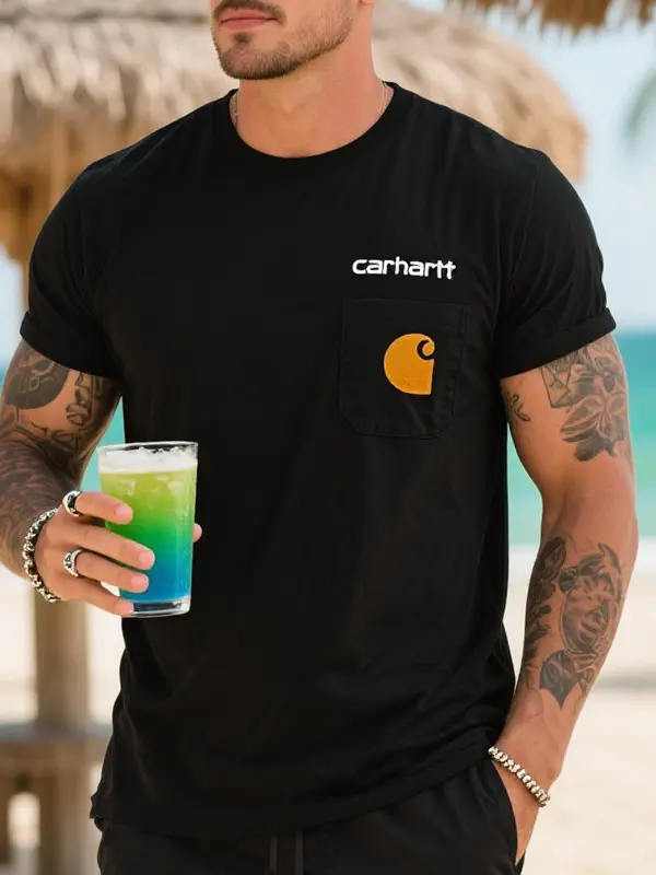 Men's Embroidery T-Shirt With Pocket - Menwyx.com 