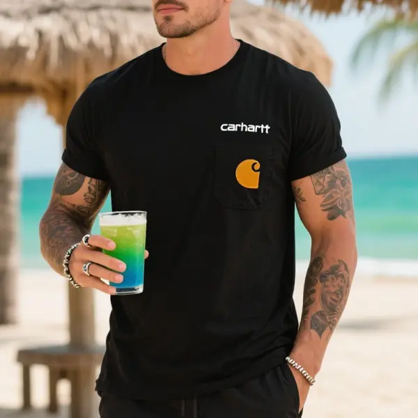 Men's Embroidery T-Shirt With Pocket - Ootdyouth.com 