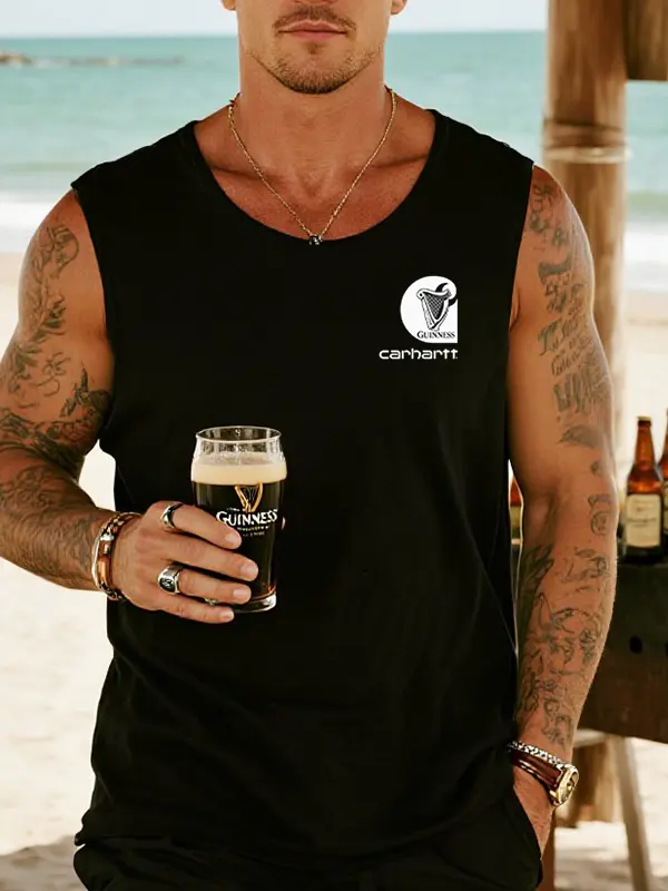 Men's Casual BBQ Holiday Surf Cotton Harp Graphic Print Sleeveless T Shirt Tank Top - Menwyx.com 