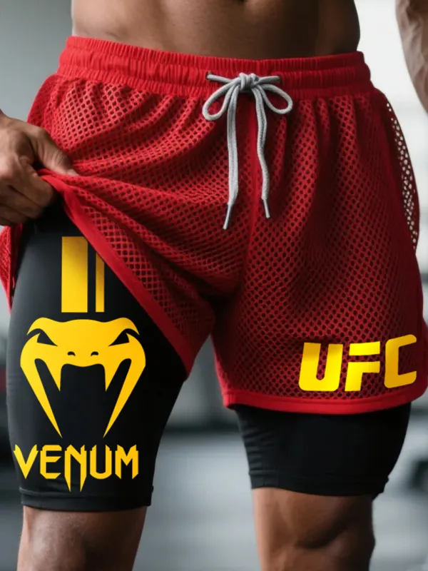 Fitness Double Mesh Shorts Everyday Basic Shorts Ultimate Fighting Double Shorts - Menbarn.com 