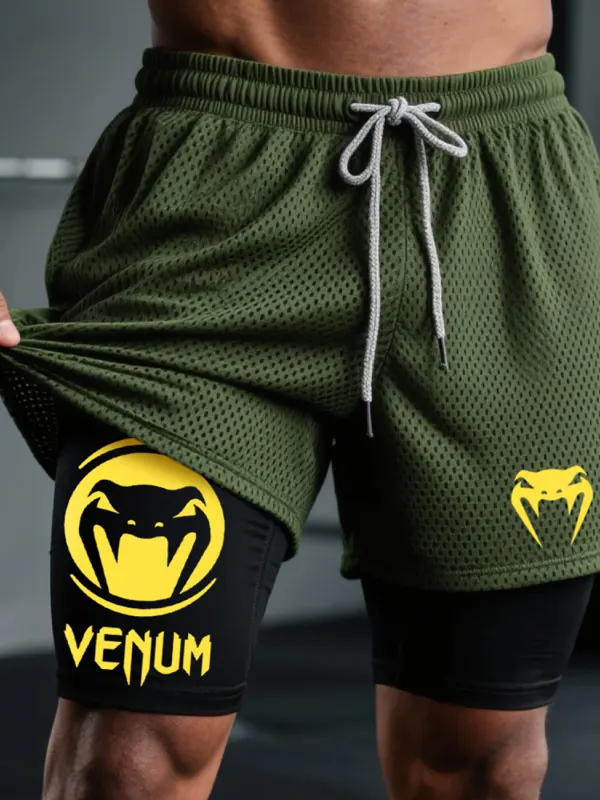 Fitness Double Mesh Shorts Everyday Basic Shorts Ultimate Fighting Double Shorts - Menwyx.com 