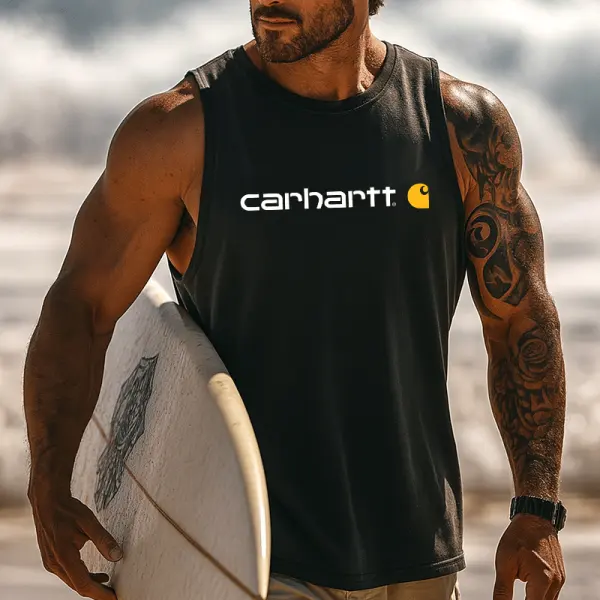 Men's Sleeveless Tank Top With Bold Logo And Tattoo-Inspired Design - Wayrates.com 