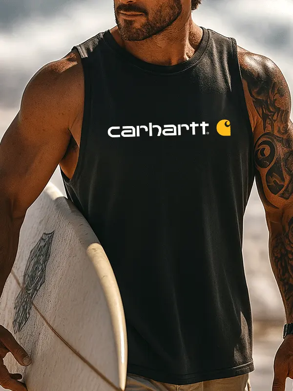 Men's Sleeveless Tank Top With Bold Logo And Tattoo-Inspired Design - Menwyx.com 