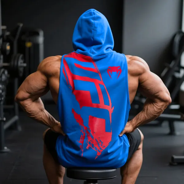 Large Loose Fit Comfortable Breathable Hooded Sleeveless Top Fitness Sports Ultimate Fighting Hooded T-shirt - Ootdyouth.com 