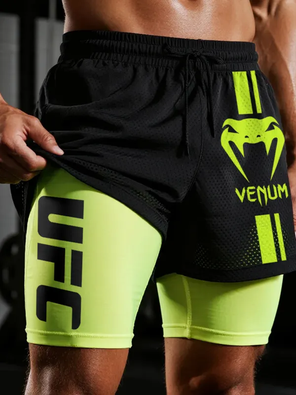 Fitness Double Mesh Shorts Everyday Basic Shorts Ultimate Fighting Double Shorts - Menbarn.com 