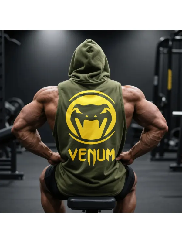 Large Loose Fit Comfortable Breathable Hooded Sleeveless Top Fitness Sports Ultimate Fighting Hooded T-shirt - Aptkoi.com 