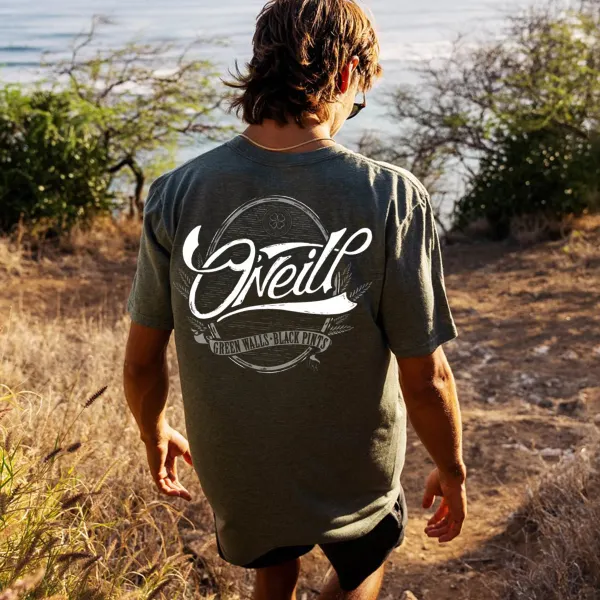 Vintage Surf Print Army Green T-shirt - Ootdyouth.com 