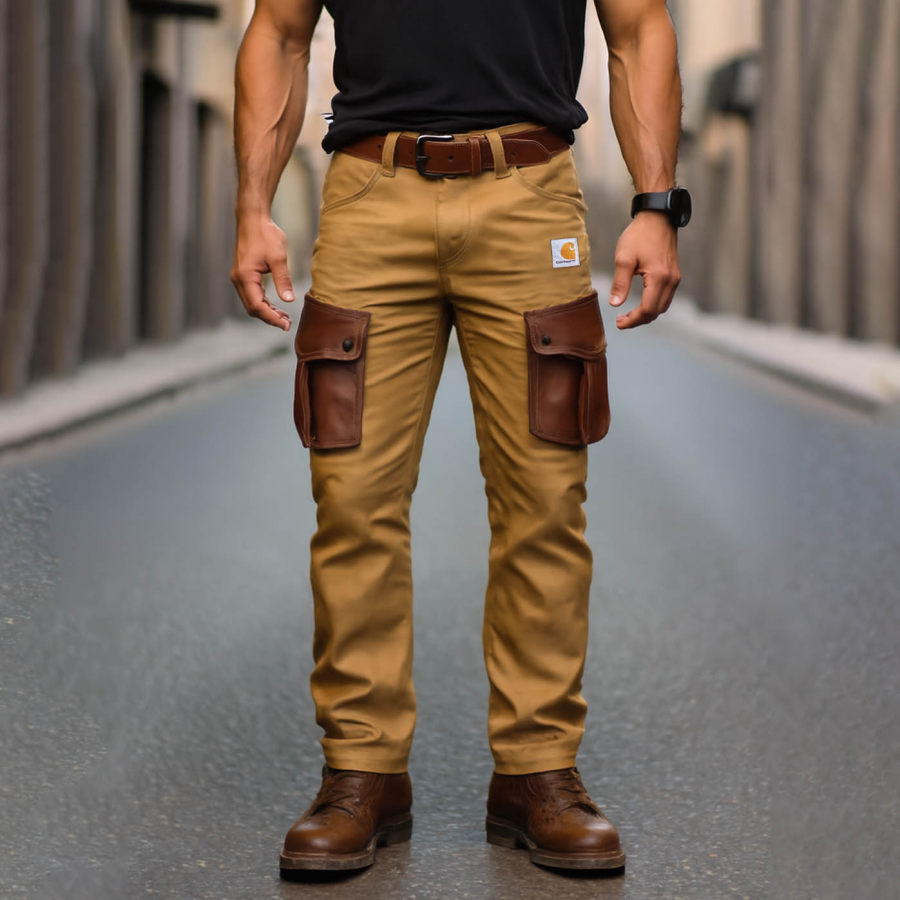 

Carhartt Men's Vintage Surf Multi-Pocket Workwear Trousers With Leather Pockets Cargo Pants