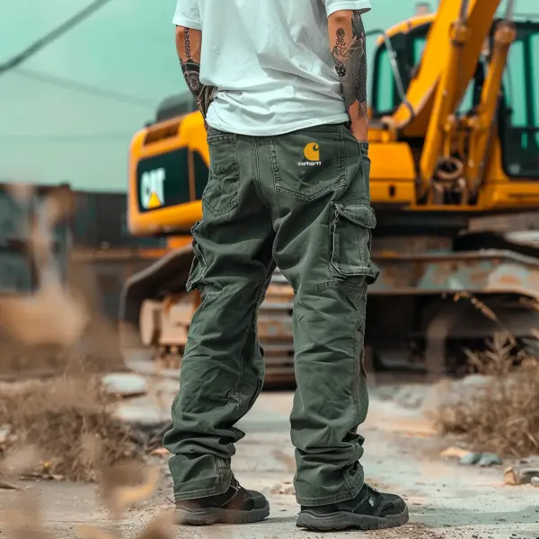 Men's Vintage Cargo Pants In Olive Green For Outdoor Work - Ootdyouth.com 