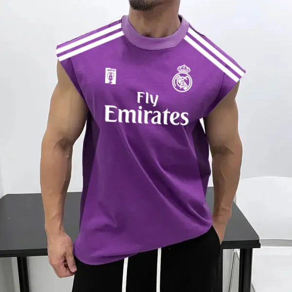 Men's Football Team Logo Print Jersey Casual Fitness Sleeveless Vest - Ootdyouth.com 