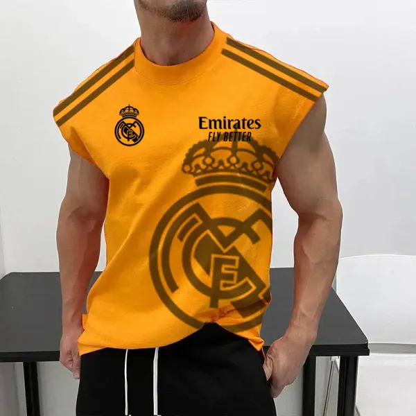 Men's Football Team Logo Print Jersey Casual Fitness Sleeveless Vest - Ootdyouth.com 