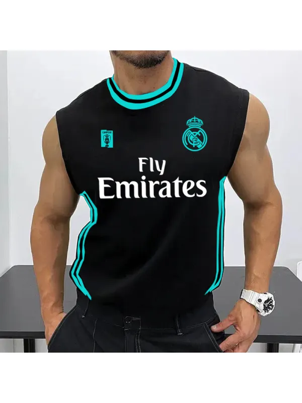 Men's Football Team Logo Print Jersey Casual Fitness Sleeveless Vest - Aptkoi.com 