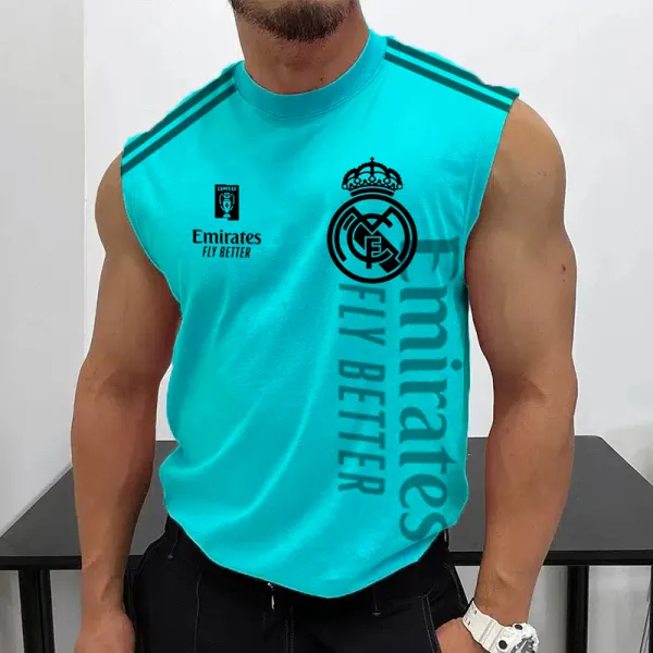 Men's Football Team Logo Print Jersey Casual Fitness Sleeveless Vest - Ootdyouth.com 