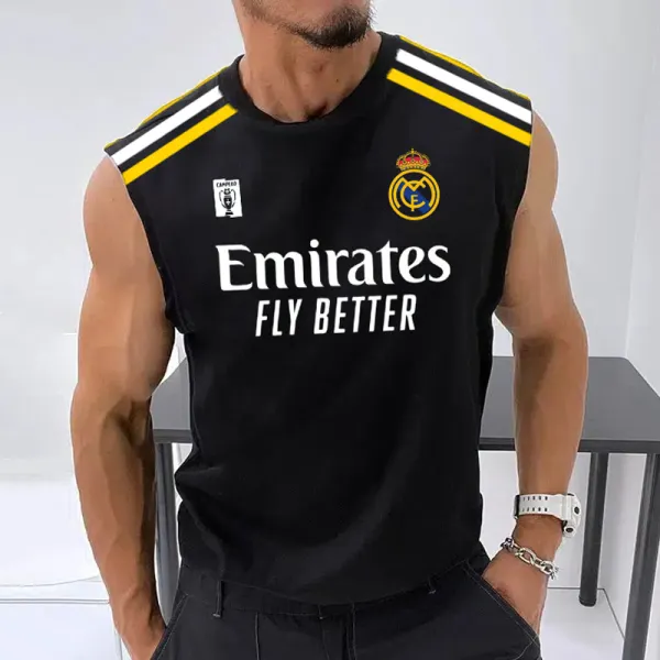 Men's Football Team Logo Print Jersey Casual Fitness Sleeveless Vest - Ootdyouth.com 