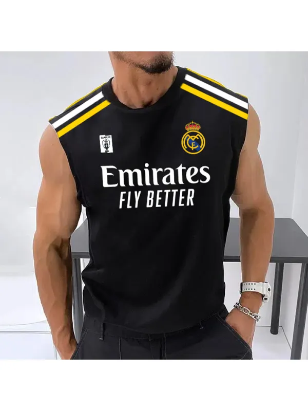Men's Football Team Logo Print Jersey Casual Fitness Sleeveless Vest - Aptkoi.com 
