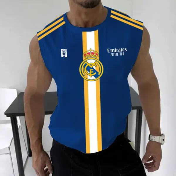 Men's Football Team Logo Print Jersey Casual Fitness Sleeveless Vest - Ootdyouth.com 