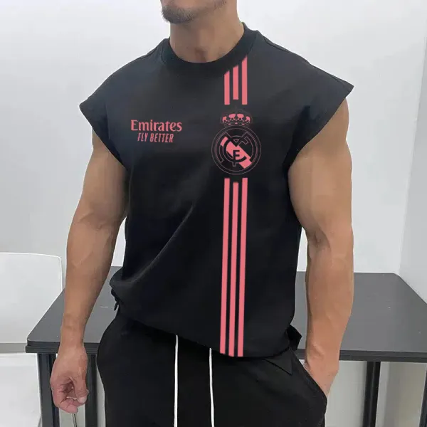 Men's Football Team Logo Print Jersey Casual Fitness Sleeveless Vest - Ootdyouth.com 
