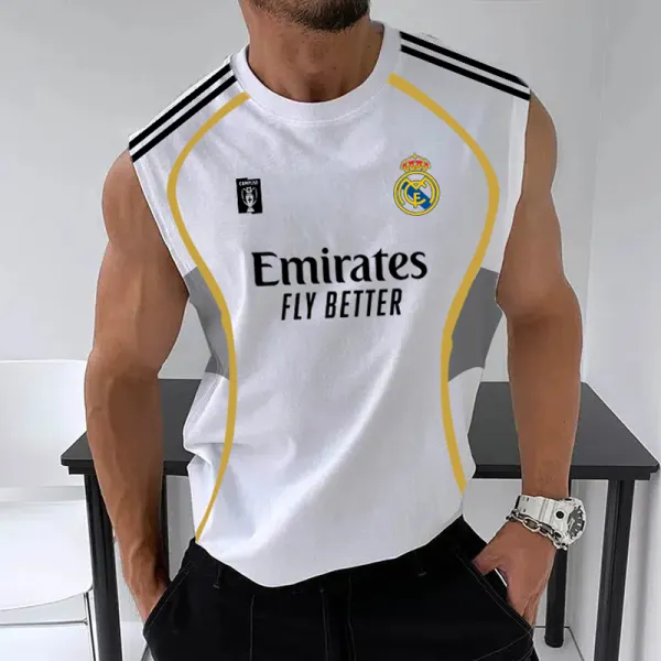 Men's Football Team Logo Print Jersey Casual Fitness Sleeveless Vest - Ootdyouth.com 