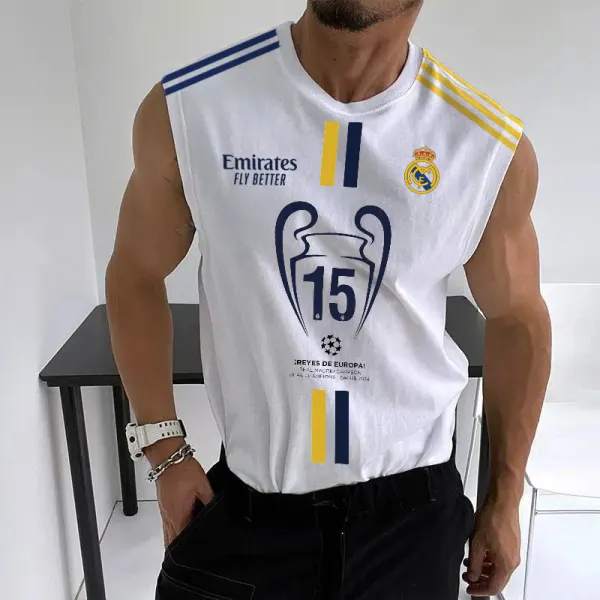 Men's Football Team Logo Print Jersey Casual Fitness Sleeveless Vest - Ootdyouth.com 