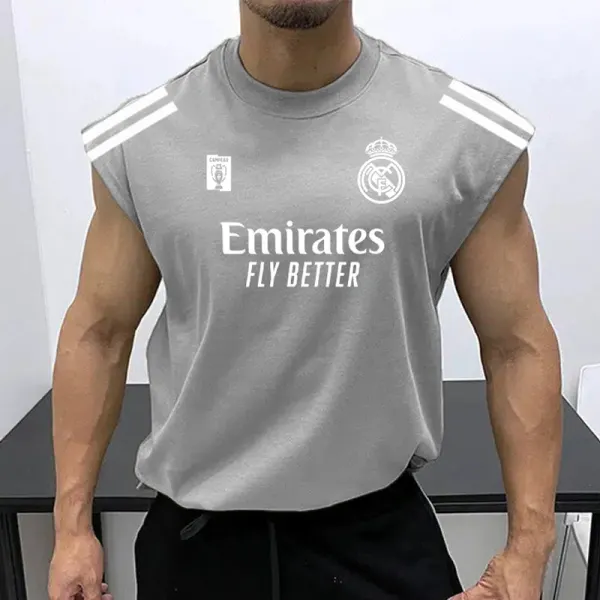 Men's Football Team Logo Print Jersey Casual Fitness Sleeveless Vest - Ootdyouth.com 