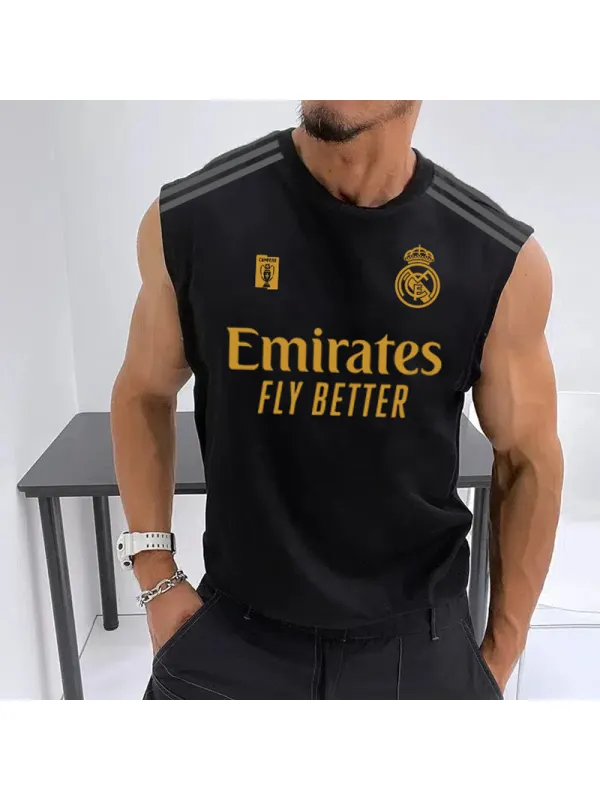 Men's Football Team Logo Print Jersey Casual Fitness Sleeveless Vest - Aptkoi.com 