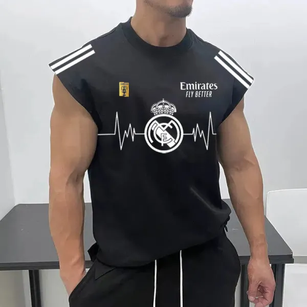 Men's Football Team Logo Print Jersey Casual Fitness Sleeveless Vest - Ootdyouth.com 