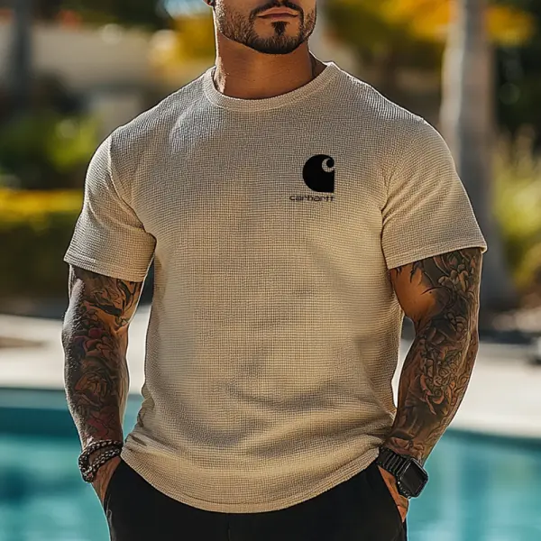 Men's Casual Waffle Graphic Print T Shirt - Ootdyouth.com 