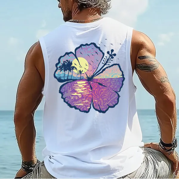 Unisex Surf Hibiscus Print Lounge Tank Top - Ootdyouth.com 