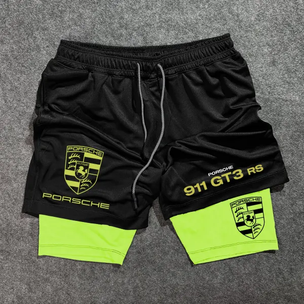 Sports Fitness Racing Design Double Layer Shorts - Ootdyouth.com 