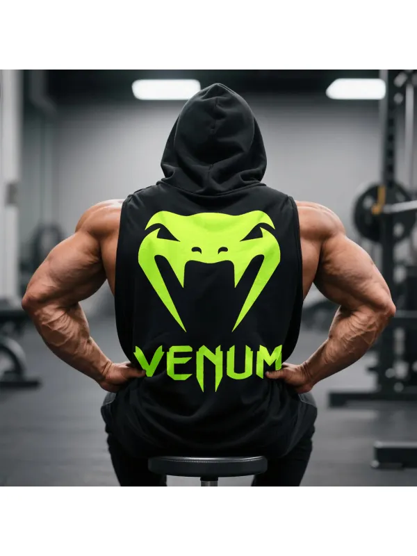 Large Loose Fit Comfortable Breathable Hooded Sleeveless Top Fitness Sports Ultimate Fighting Hooded T-shirt - Aptkoi.com 
