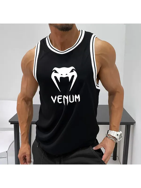 Men's Black Sports Fitness Casual Sleeveless Vest - Ootdmw.com 