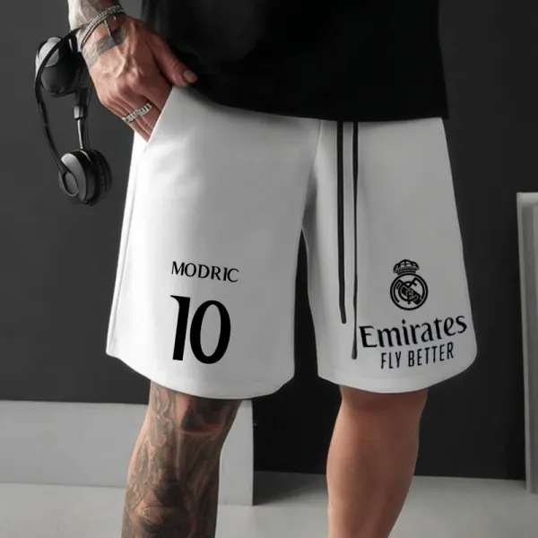 Men's White Loose Casual Football Style Printed Shorts - Ootdyouth.com 