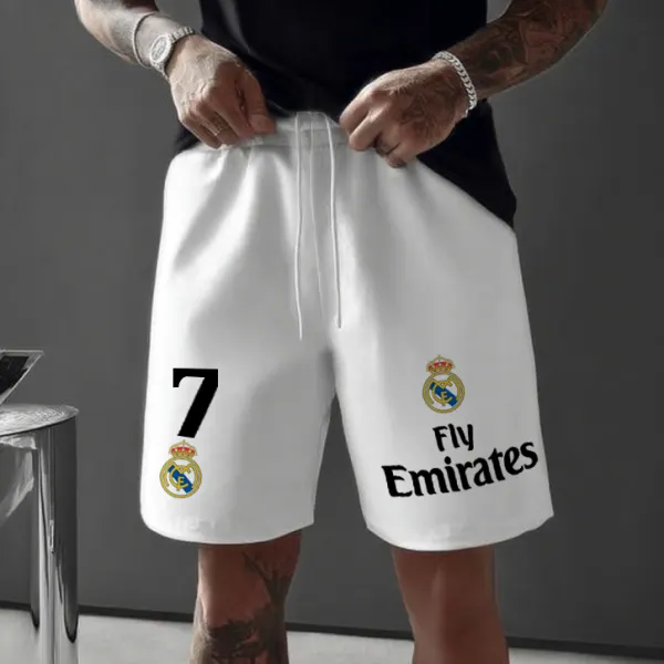 Men's White Loose Casual Football Style Printed Shorts - Ootdyouth.com 